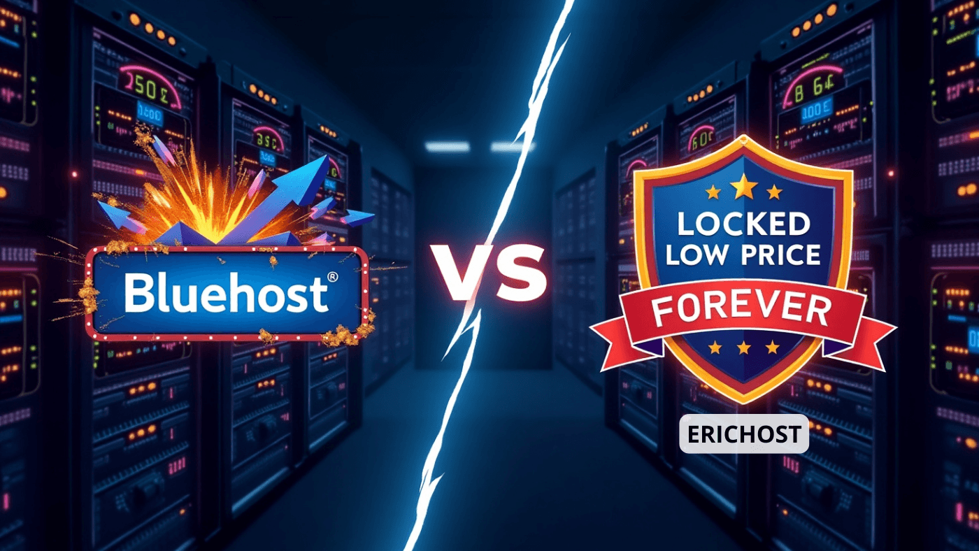 Bluehost vs Erichost 2025 price comparison – Avoid shocking renewal fees with Erichost lifetime low pricing.